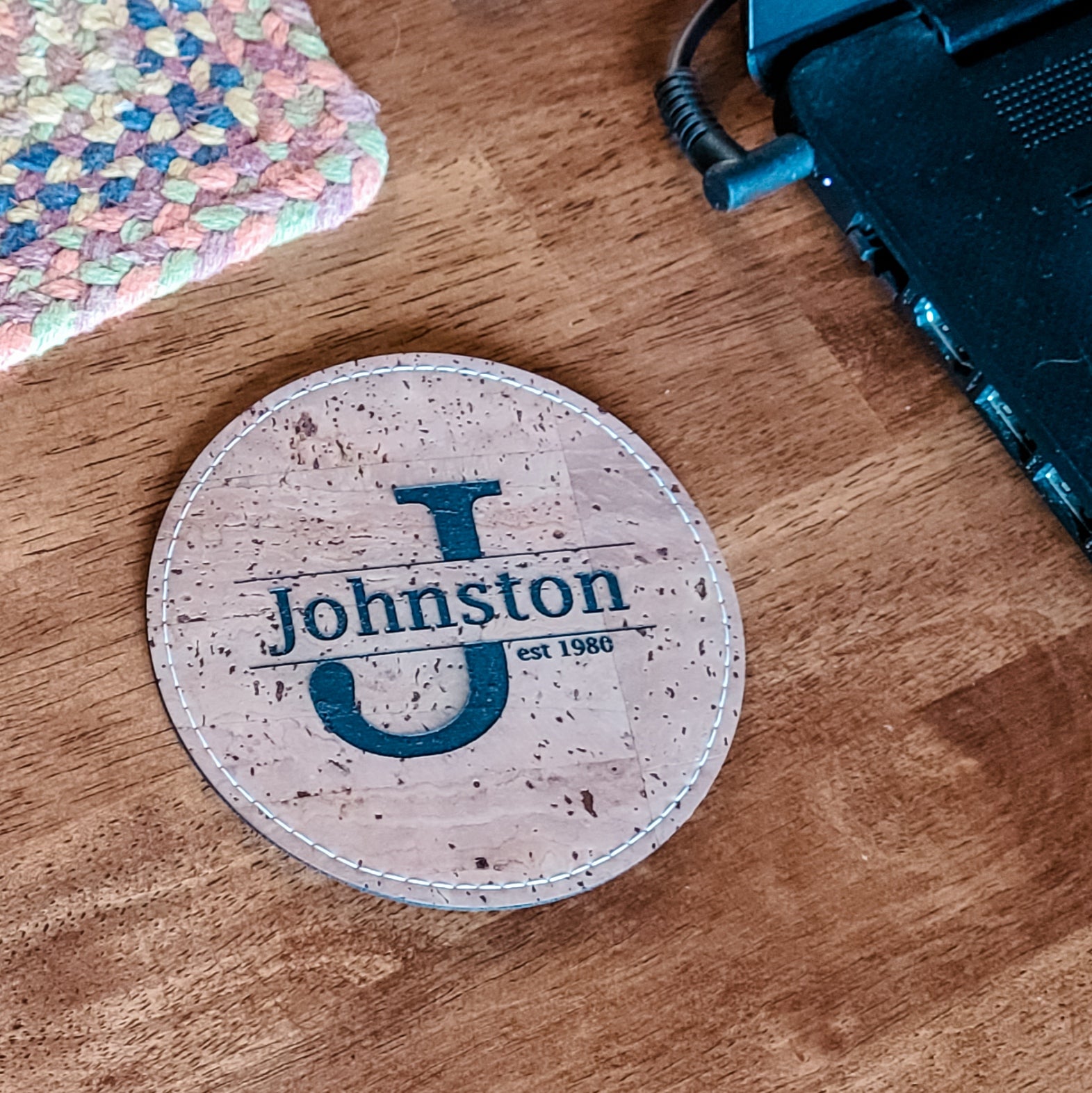 Custom Name Cork Leather Coasters